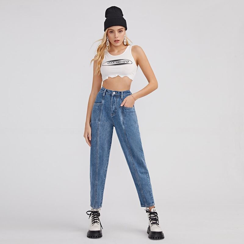 

Pocket High-rise Baggy Jeans, Medium wash