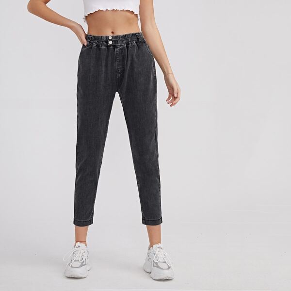 

Slant Pocket Mom Jeans, Dark grey