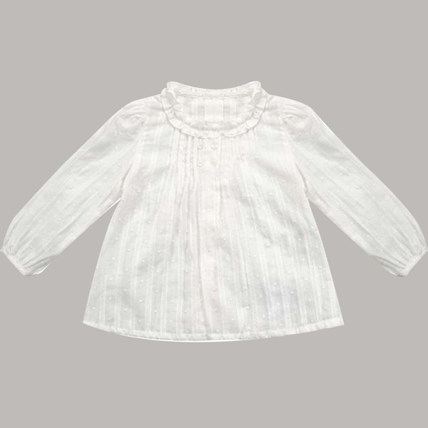 

Toddler Girls Swiss Dot Button Back Blouse, White