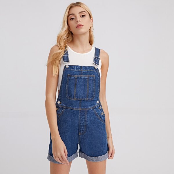 

Rolled Cuff Pocket Front Denim Overall, Medium wash