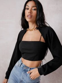 SHEIN BAE Áo nữ Lộ Lưng màu trơn Giải trí - màu đen - Xem 1