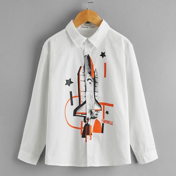 

Boys Rocket Graphic Button Front Shirt, White