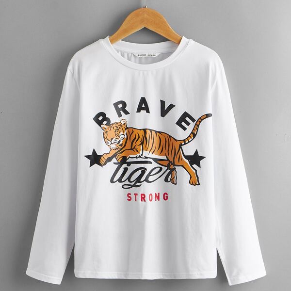 

Boys Tiger & Letter Graphic Tee, White