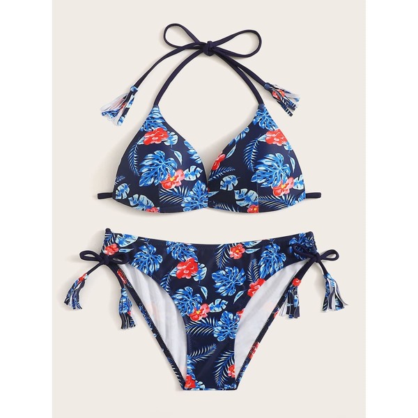 

Tropical Triangle Tie Side Bikini Swimsuit, Multicolor