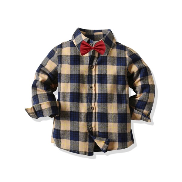 

Toddler Boys Plaid Print Button Front Bow Detail Shirt, Multicolor