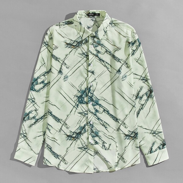 

Men Marble Print Button Front Shirt, Multicolor