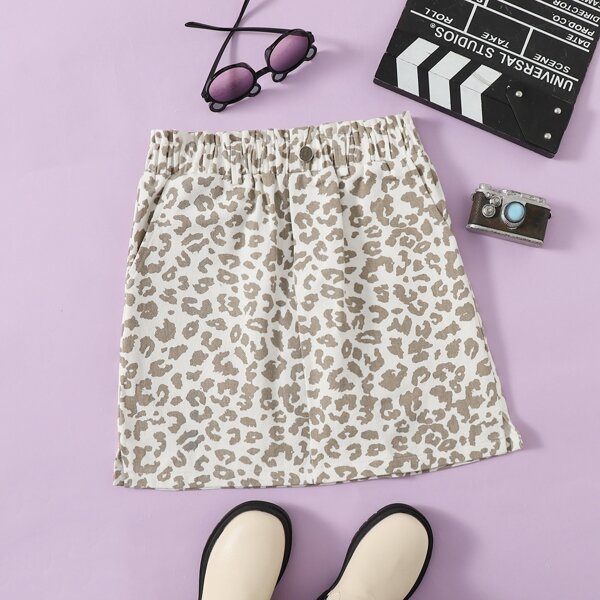 

Girls Leopard Button Detail Skirt, Multicolor