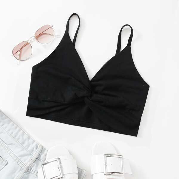 

Solid Twist Front Cami Top, Black