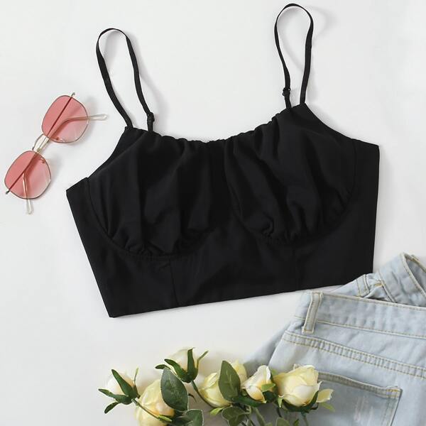 

Ruched Bust Lace Up Back Cami Top, Black