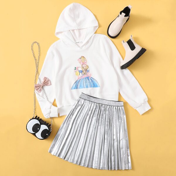 

Girls Figure Graphic Hoodie & Pleated Skirt Set, Multicolor