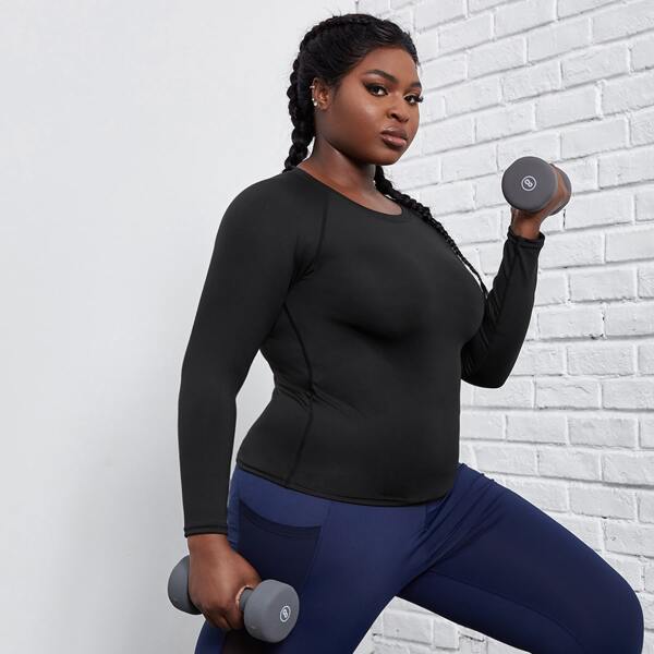 

Plus Solid Raglan Sleeve Sports Tee, Black