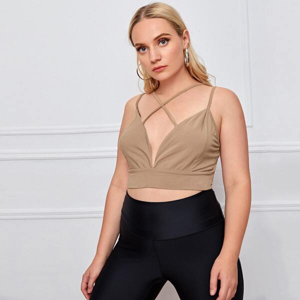 

Plus Criss Cross Crop Cami Top, Khaki