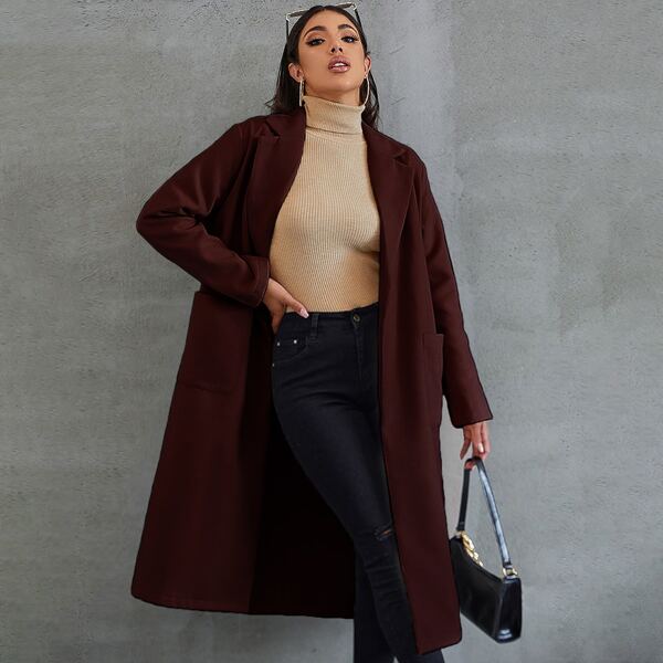 

Notched Collar Pocket Side Overcoat, Chocolate brown