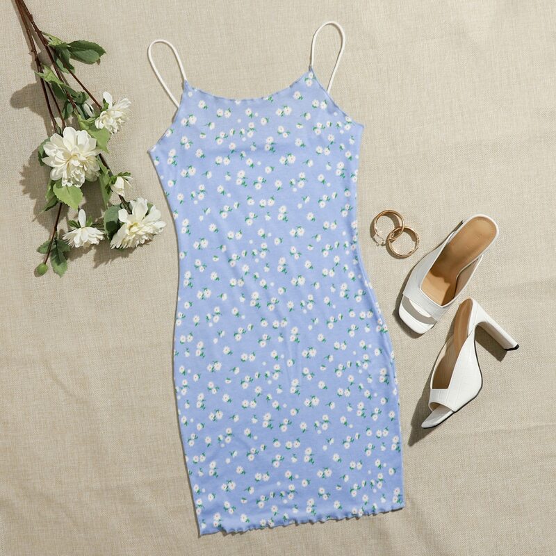 

Ditsy Floral Cami Bodycon Dress, Baby blue