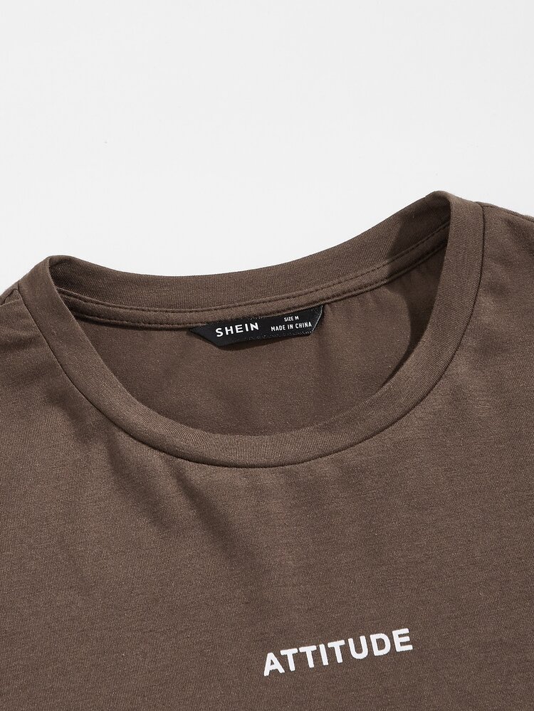 Manfinity RebelGame 男士字母圖案T恤 - 巧克力棕 - 查看 3