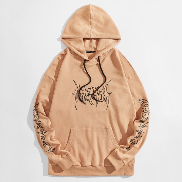 

Men Graphic Print Hoodie, Apricot