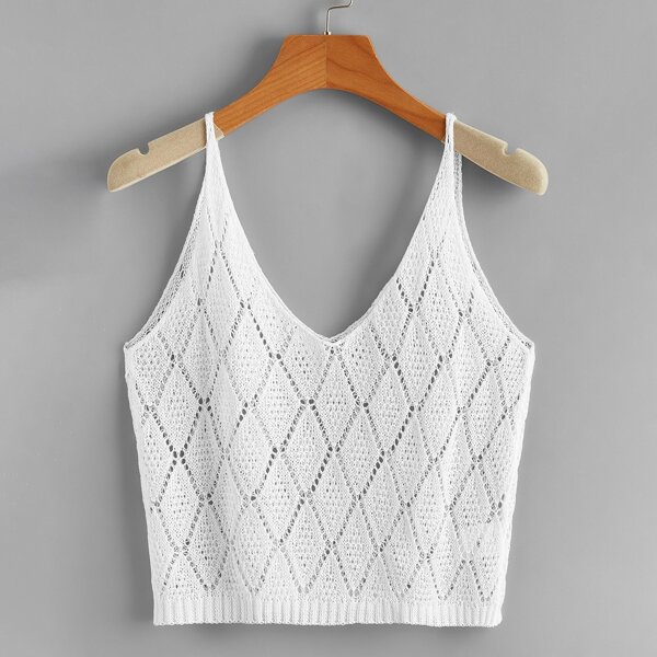 

Solid Open Stitch Knit Top, White
