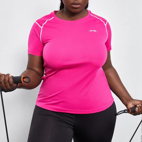 

Plus Contrast Topstitching Sports Tee, Hot pink bright