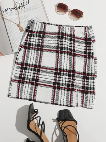 Tartan Slit Hem Skirt