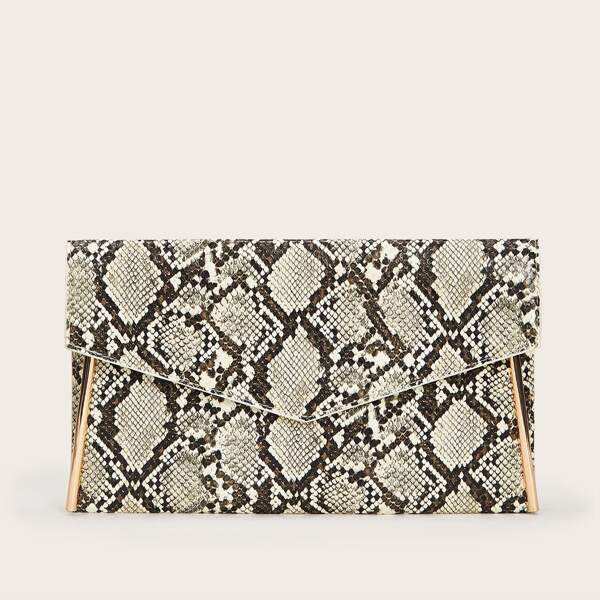 

Snakeskin Print Flap Clutch Bag, Multicolor