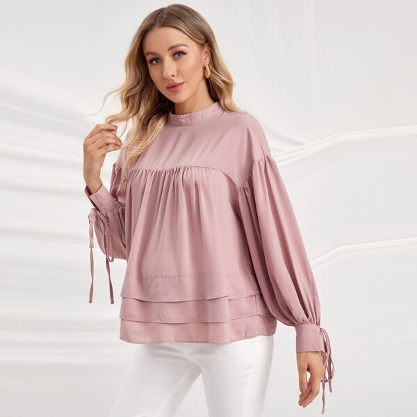 

Maternity Mock Neck Knot Cuff Smock Top, Pastel dusty pink