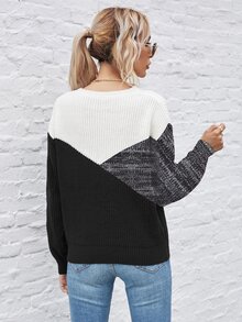 SHEIN LUNE Color Block Drop Shoulder Sweater - Multicolor - View 2