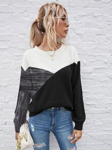 SHEIN LUNE Color Block Drop Shoulder Sweater - Multicolor - View 3