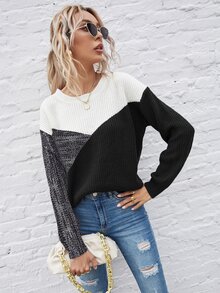 SHEIN LUNE Color Block Drop Shoulder Sweater - Multicolor - View 4