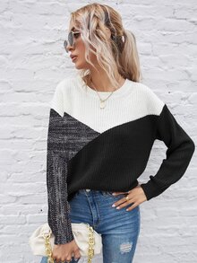 SHEIN LUNE Color Block Drop Shoulder Sweater - Multicolor - View 5