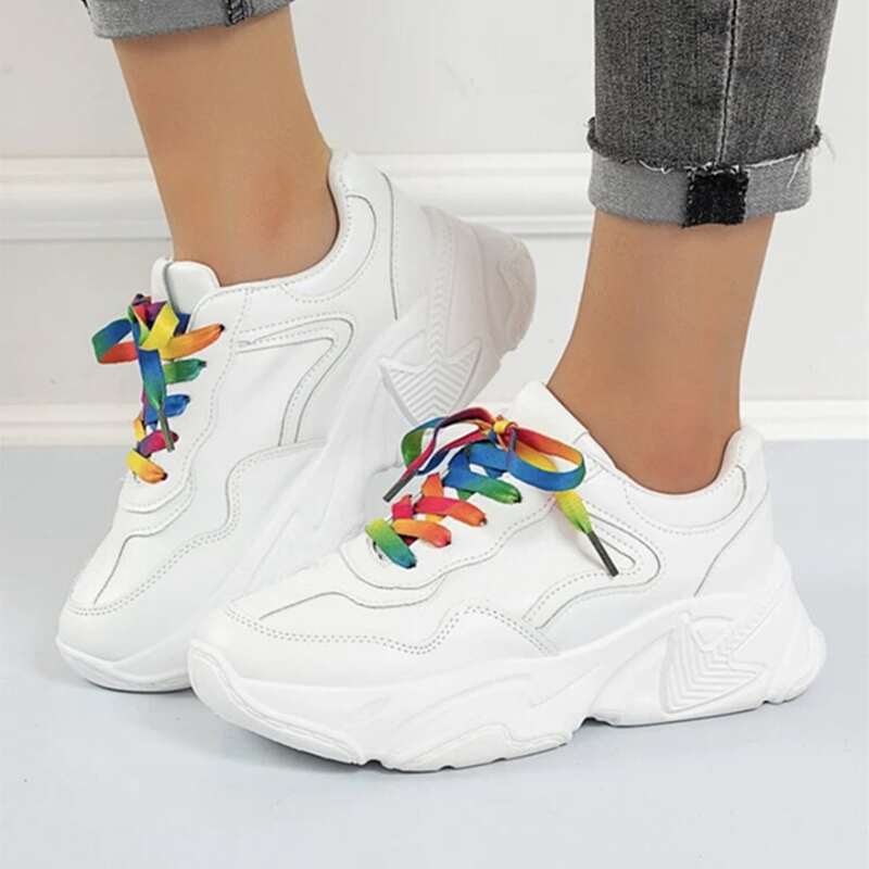 

Ombre Strap Lace-up Chunky Sneakers, White
