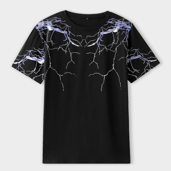 

Men Lightning Print Crew Neck Tee, Black