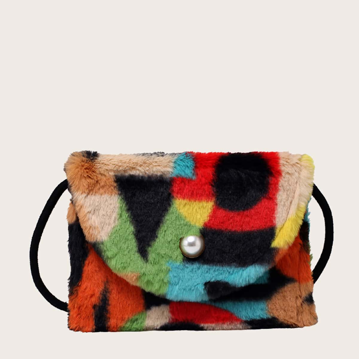 

Colorblock Fluffy Crossbody Bag, Multicolor