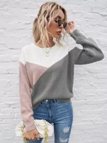 SHEIN LUNE Color Block Drop Shoulder Sweater - Multicolor - View 1