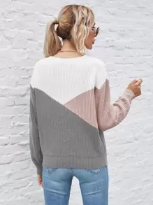 SHEIN LUNE Color Block Drop Shoulder Sweater - Multicolor - View 2