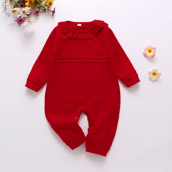 

Baby Girl Frill Trim Sweater Jumpsuit, Red