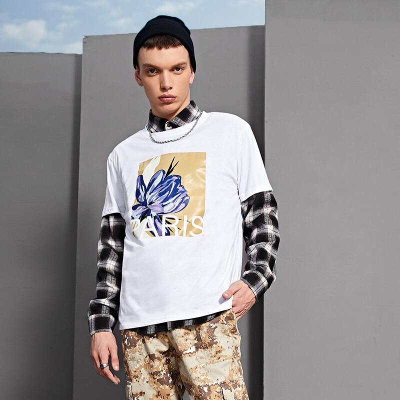 

Guys Floral & Letter Graphic Tee, White