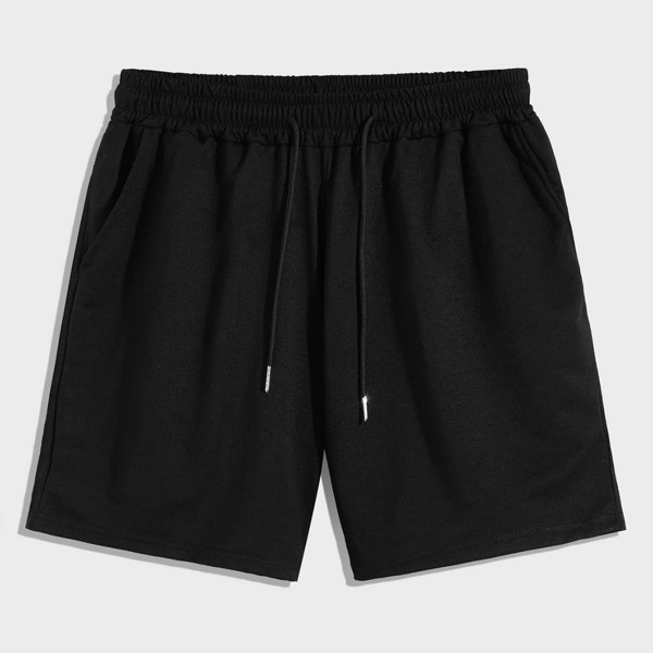 

Men Drawstring Waist Solid Track Shorts, Black