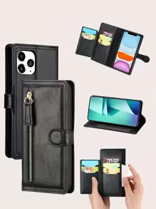 Tương thích với iPhone 16, 1 chiếc ốp lưng điện thoại đa năng kiểu ví cài nút bấm cổ điển có khóa kéo, tương thích với iPhone 11, 13, 14, 15 Pro Max, tương thích với Galaxy S24, S24 Ultra, phiên bản quốc tế, không phải phiên bản nội địa. - màu đen - Xem 4