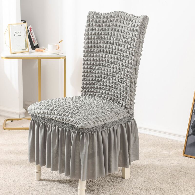 

Ruffle Trim Stretchy Chair Cover, Light grey