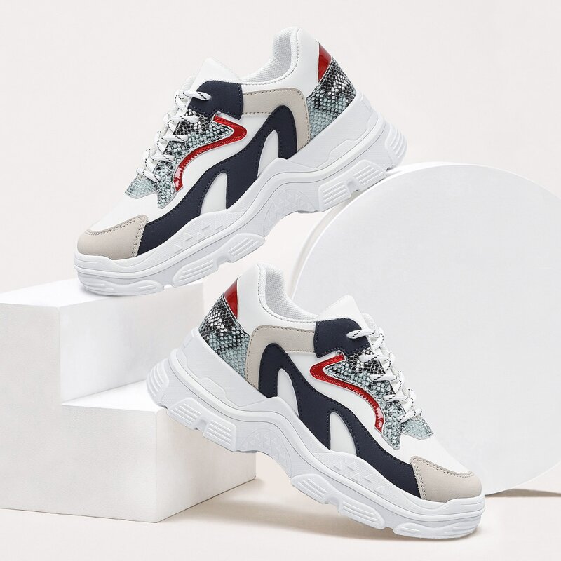

Lace-up Front Snakeskin Chunky Trainers, Multicolor