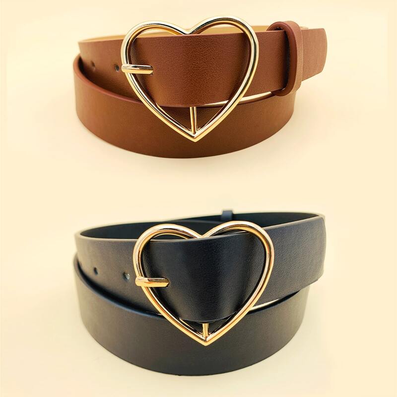 

2pcs Heart Buckle Belt, Multicolor