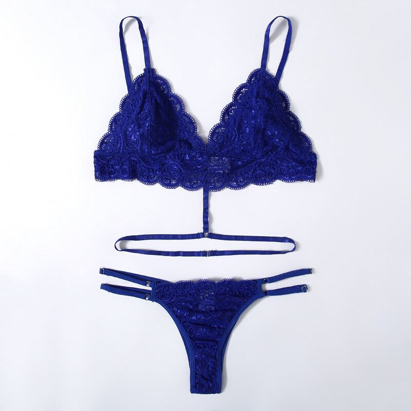 

Floral Lace Lingerie Set, Royal blue