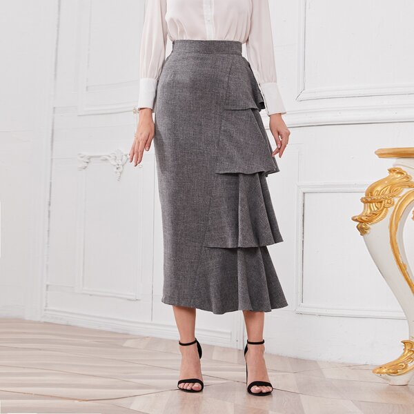 

Solid Layered Side Skirt, Grey