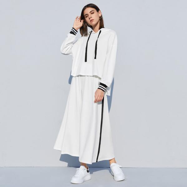 

Dip Hem Hoodie & Tape Side Skirt Set, White