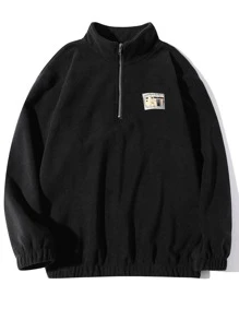 Manfinity Hypemode Men Half Zip Patched Flannelette Sweatshirt - Black - View 1