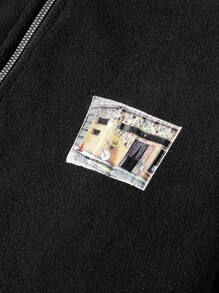 Manfinity Hypemode Men Half Zip Patched Flannelette Sweatshirt - Black - View 3