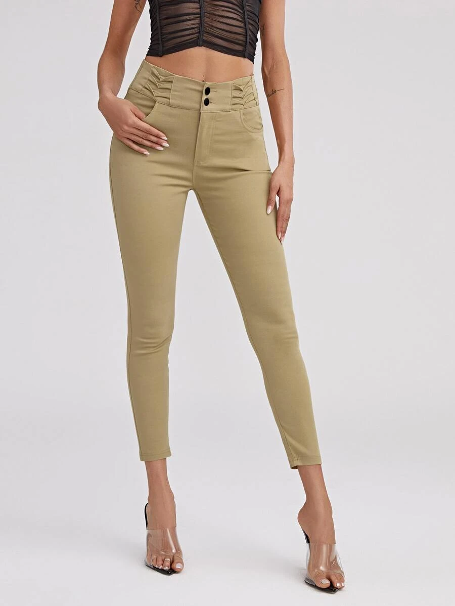 High Waist High Stretch Skinny Jeggings - Khaki - View 1