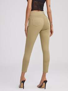 High Waist High Stretch Skinny Jeggings - Khaki - View 2