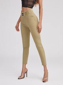 High Waist High Stretch Skinny Jeggings - Khaki - View 3
