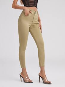 High Waist High Stretch Skinny Jeggings - Khaki - View 4